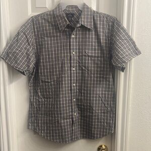 Dockers Men's Plaid Button-Down Shirt in Blue and Tan